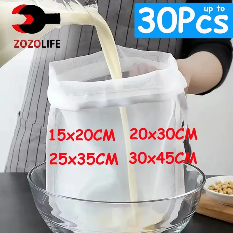 1/30Pc 100 Mesh Soy Milk Nylon Filter Bag Nut Milk Bag Net Yogurt Tea Coffee Oil Food Press Filter Strainers Mesh Strainer Bag — image 2