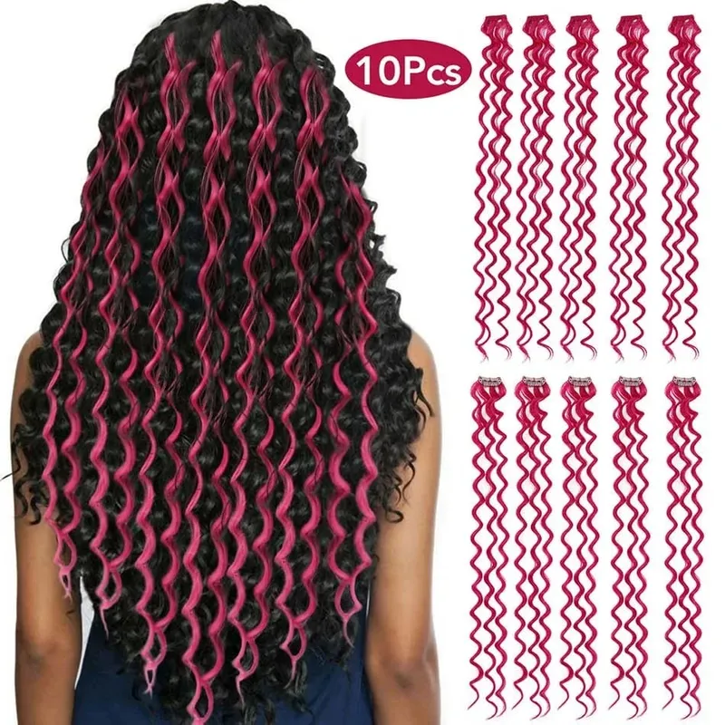 24Inch Deep Wave Hairpiece Synthetic Hair Extensions 10 Pcs/Set Clip In Hair Extension Multiple Pure Color Clip In One Piece