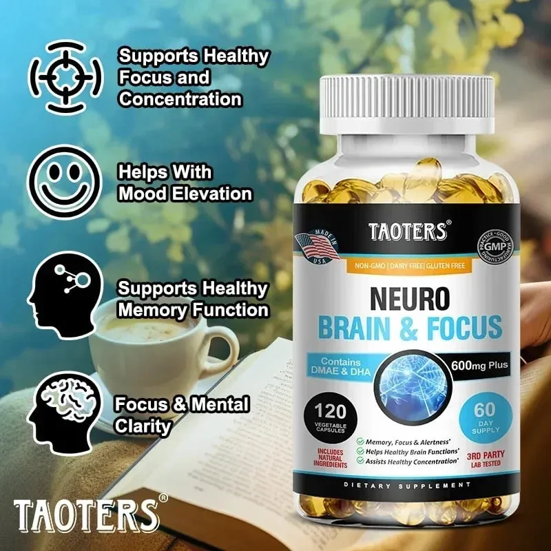 Suplemento cerebral Memory Focus Clarity Energy - Estimulador cerebral nootrópico DMAE Vitaminas A C D E B1 B2 B3 B5 B6 Cápsulas