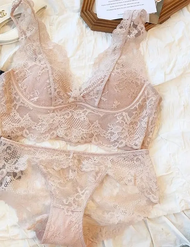 Lace Bralette Set - Wireless Anti Sagging Bra Adjustable Breathable Lingerie No Underwire Comfort Thin Sexy Everyday Wear