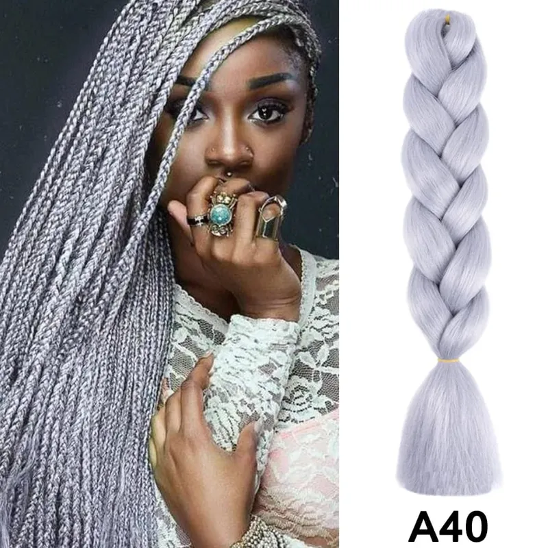 24 Inch Synthetic Jumbo Braid Pure And Ombre Braiding Hair Extensions For Women DIY Jumbo Hair Braids Black Green Gray Brown — image 39