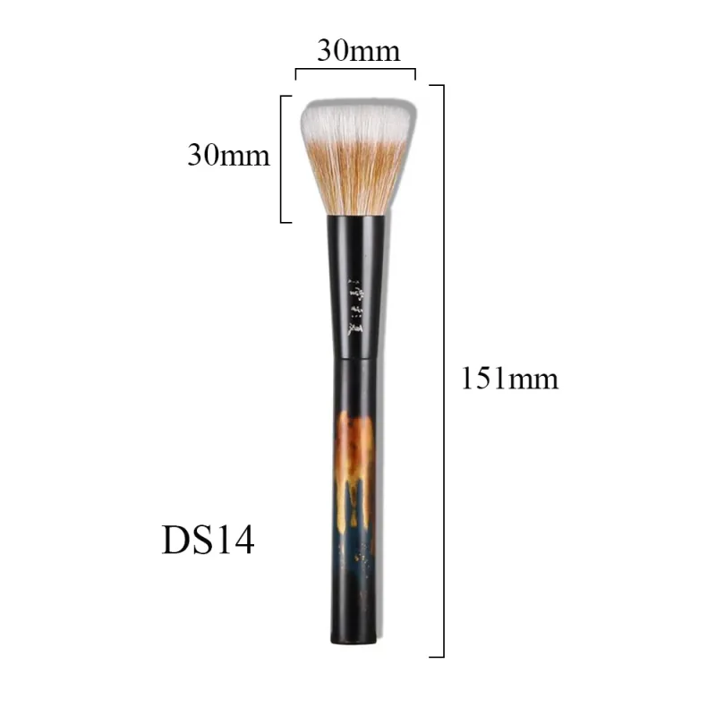 DS14 Professional Handmade Make Up Brush Medium Flat Top Stippling Blush Brush Soft Goat Hair Raw Lacquer Handle Makeup Brushes