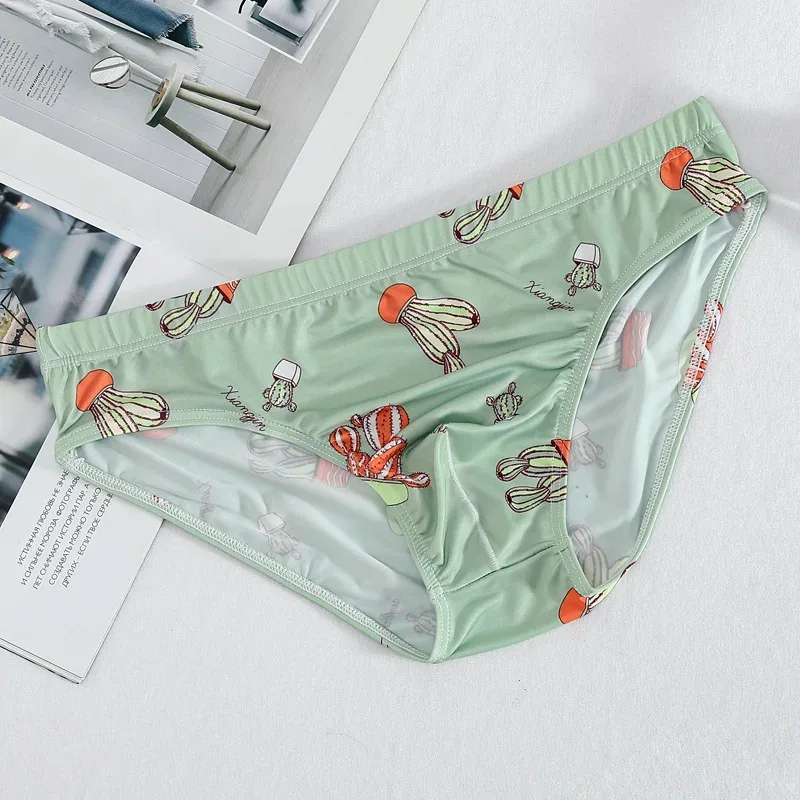 Men's Briefs Translucent Cartoon Printed Ice Silk Slippery Sexy Breathable Summer Low Waist U Convex Pouch Lingerie Underpants — image 10