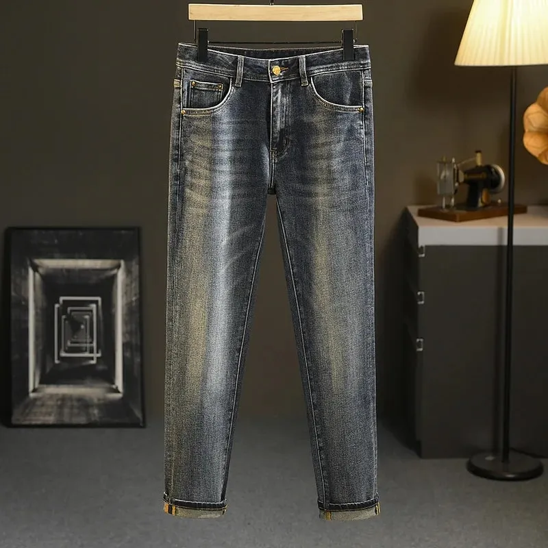 High-End Jeans Men's Versatile Washed Denim Clothing Fashion Casual Tappered Spring and Autumn Light Luxury Thick Trousers — image 4