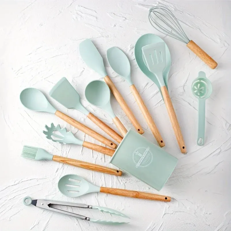 14pcs silicone utensil set with plastic holder — image 12