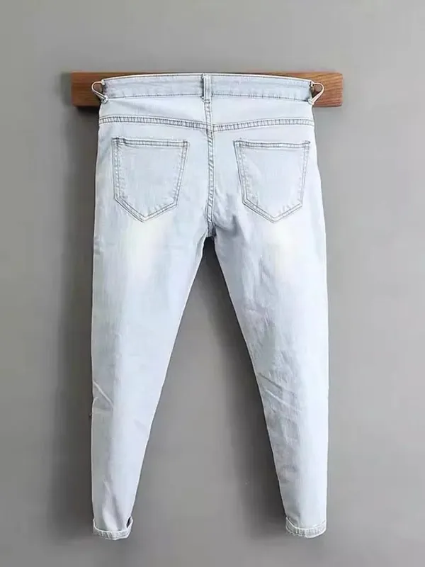 2000’s Clothes Men's Light-colored Jeans 2025 New Spring Autumn Slim Cargo Light Blue Pants Trendy Brand Work Elastic Trousers — image 3