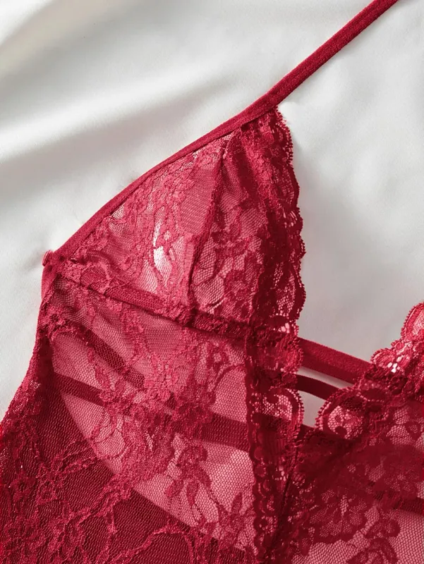 Women's Transparent Red Lace Sexy Underwire Bra Set Bikini Skirt Thin Three Point Lingerie Tempting Lace Up Hot Selling Item — image 5