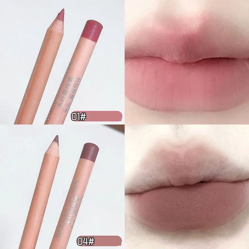 Wooden Matte Lip Liner Pencil Long Lasting Waterproof Nude Low Saturation Lip Pencil Natural Contour Lip Makeup for Beginners — image 15