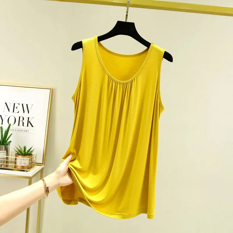 Summer Tank Tops Plus size O-neck Modal Pleated Camis wear inside Tee Tops sleeveless Casual Loose Top All match
