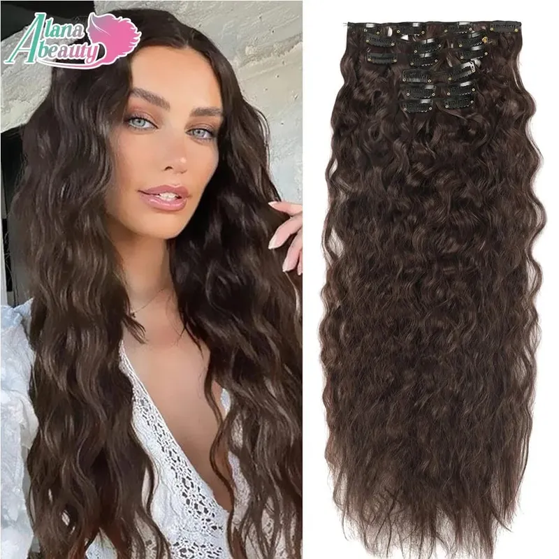 Synthetic Long Wavy Clip In Hair Extensions 20" Thick Hairpiece 6pcs/set For Women Brown Blonde Black Natural Fake Fiber Hair — image 15