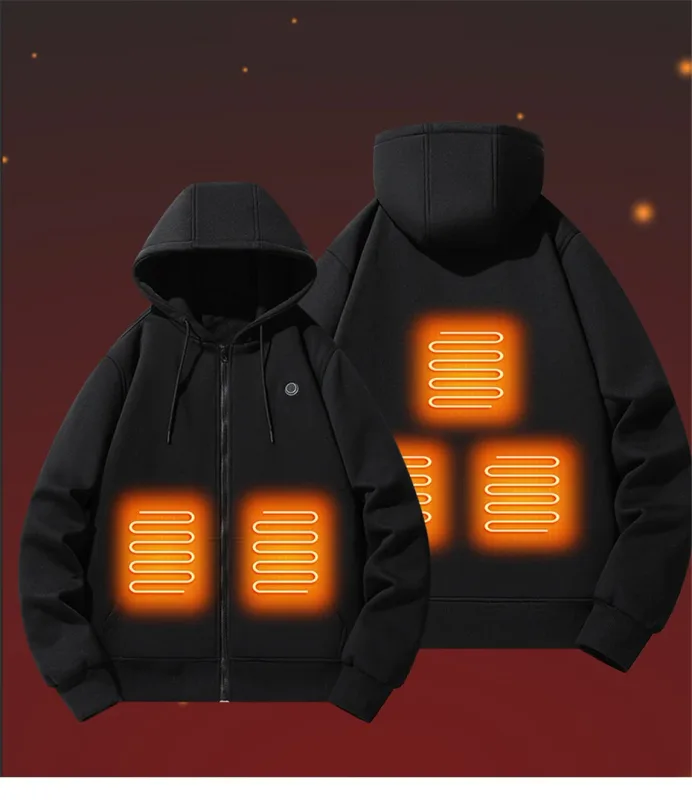 USB chauffage sweat à capuche pour homme hiver électrique vestes à capuche chauffantes veste à capuche avec fermeture éclair infrarouge 5 zones de chauffage veste noir gris
