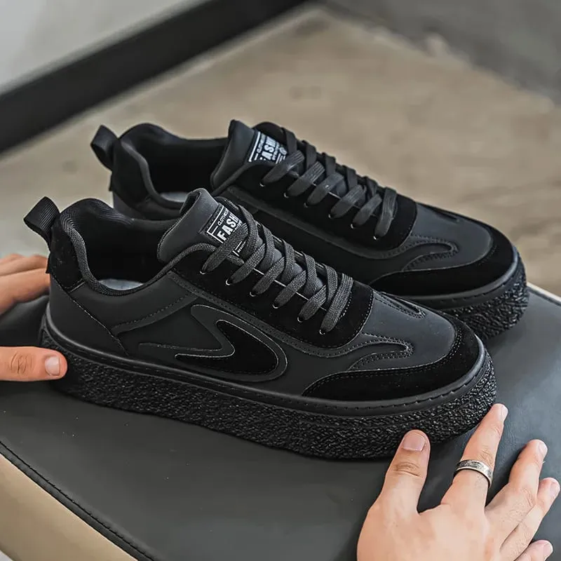 Fashion Leather Sneakers Men's Flat Breathable Vulcanized Shoes Outdoor Leisure Wear-resistant Platform Shoes Zapatillas Hombre