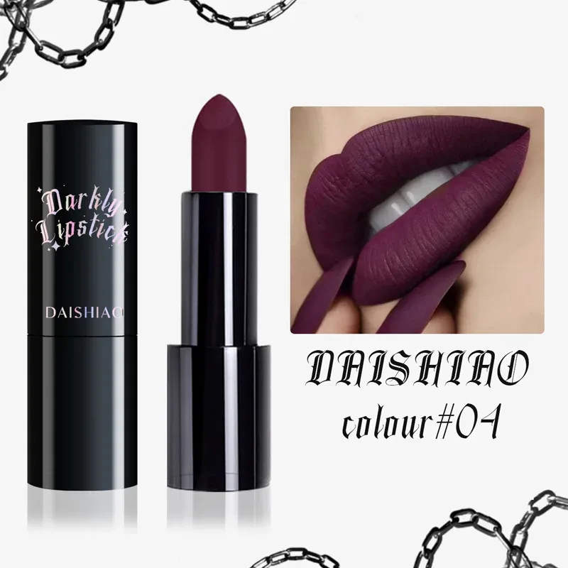 Rossetto Halloween Dark Night Rossetto opaco nero viola scuro impermeabile e di lunga durata Cosmetici per labbra