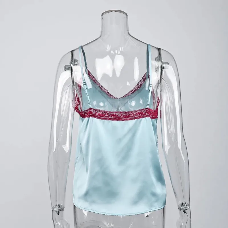 Linad Sexy Lace Backless Camisole Women Summer Casual Spaghetti Strap Tops Female 2025 Fashion Patchwork Crop Top Silk Vest — image 6