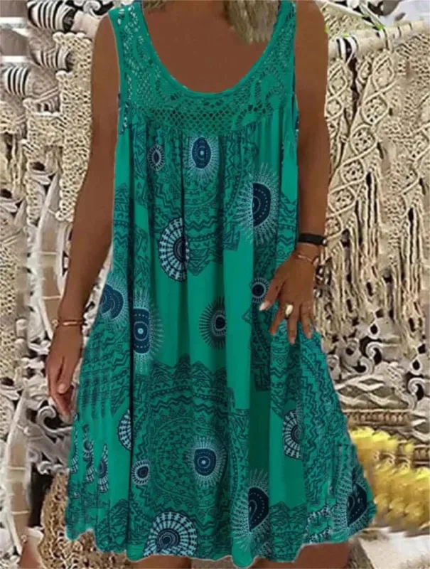 Digital printed off shoulder sexy camisole loose fitting dress lace casual dress summer dress