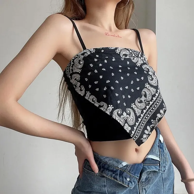 Tílko se špagetovým řemínkem Sexy košilka bez zad s potiskem Halenka léto Elegantní Party Dámské Camis Korejský styl Sexy krátký top — image 2