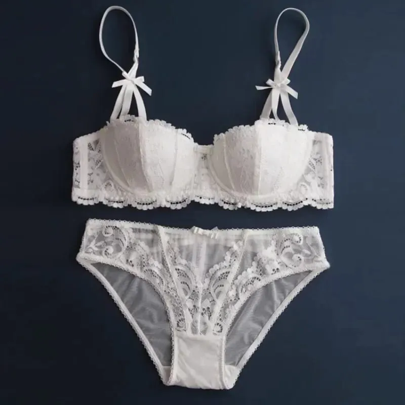 Christmas Lace Bra Set - Black & Red Sheer Bralette Ultra Thin Half Cup Pure Desire Look Tushy Underwear Xmas Party Lingerie — image 1