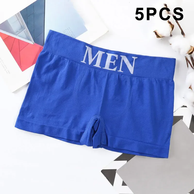 5Pcs Men's Plain Color Boxer Briefs Breathable High Elastic Cotton Underwear Soft Comfortable Underpants for Daily Gym Sports