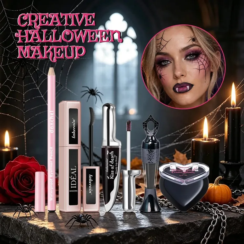 Halloween Gothic Makeup Set Waterproof Eyeliner Pencil Mascara Lip Gloss Cream Blush Kit Long Lasting Creative Makeup Cosmetic