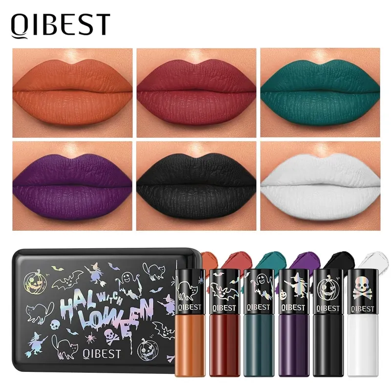 6Pcs/Set Waterproof Liquid Lipstick Sexy Halloween Lip Stick Matte Velvet Black Lipsticks Red Orange Lip Makeup Labiales