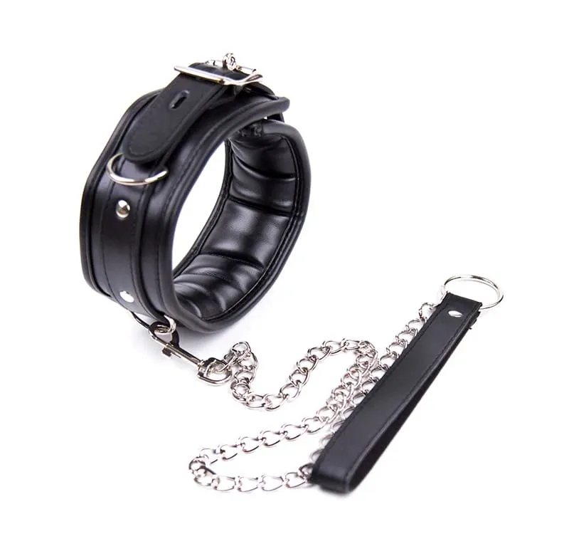 Collar Leather And Iron Chain Link Sponge Filling Bdsm Slave Collars Women Bondage Collar Sex Toys