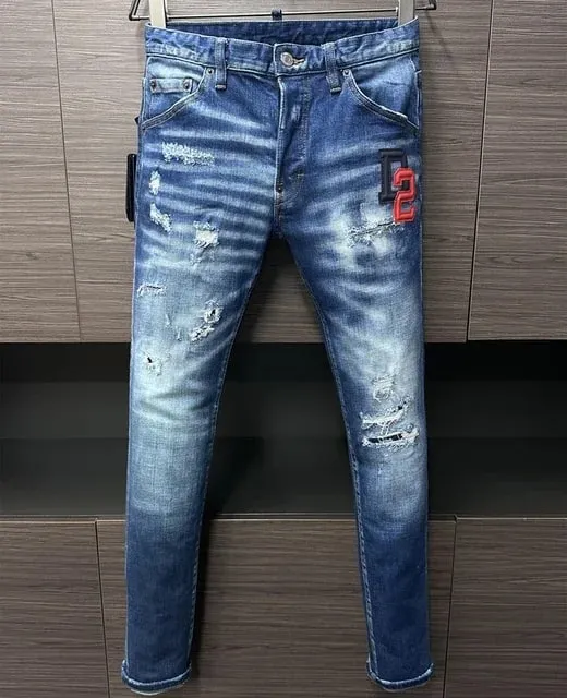 Men Jeans Dsq2 Denim Pants Hole Slim Pencil Trousers Buttons Party Clothes coolguy D2 JEANS for husband blue — image 10