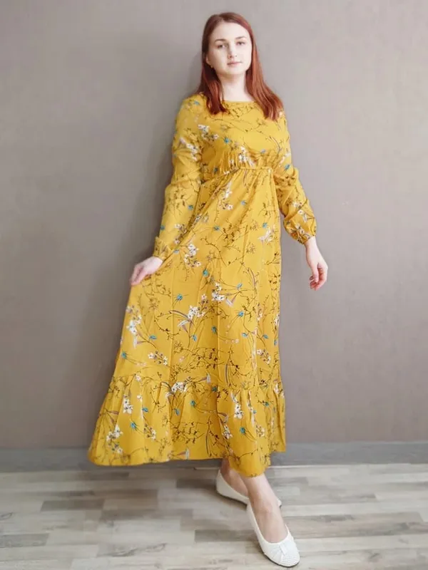 Spring Summer Women Maxi Dresses Casual Full Sleeve Floral Printed O-neck Woman Bohe Beach Party Long Dress Mujer Vestidos — image 6