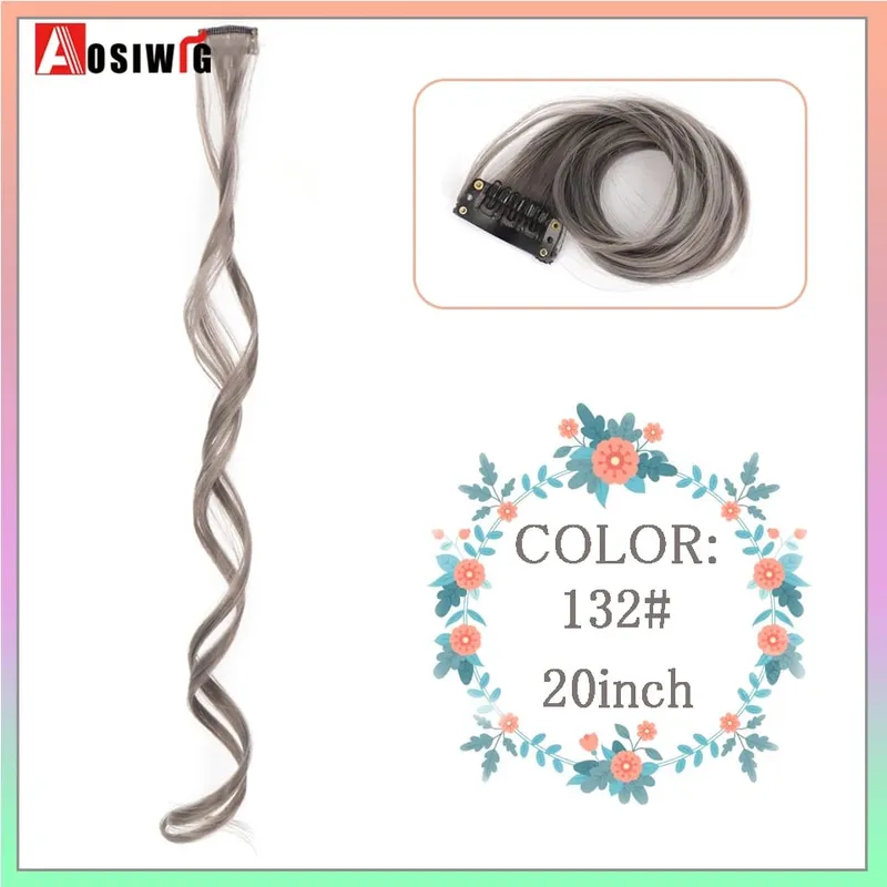 22" Synthetic Long Straight Rainbow Highlight Colored Hair Extensions Clip In One Piece Ombre Pink Purple Green Yellow For Wome — image 21