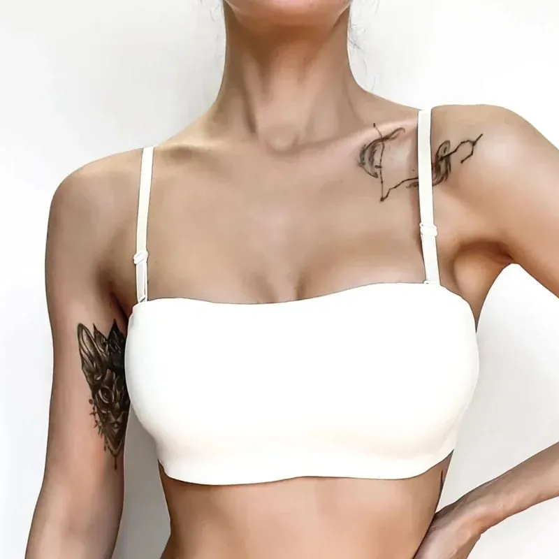 원활한 원피스 튜브 탑 여성 탈착식 패드 Intimates 기본 블랙/화이트/스킨 여성 Strapless Bra Bandeau 섹시한 란제리