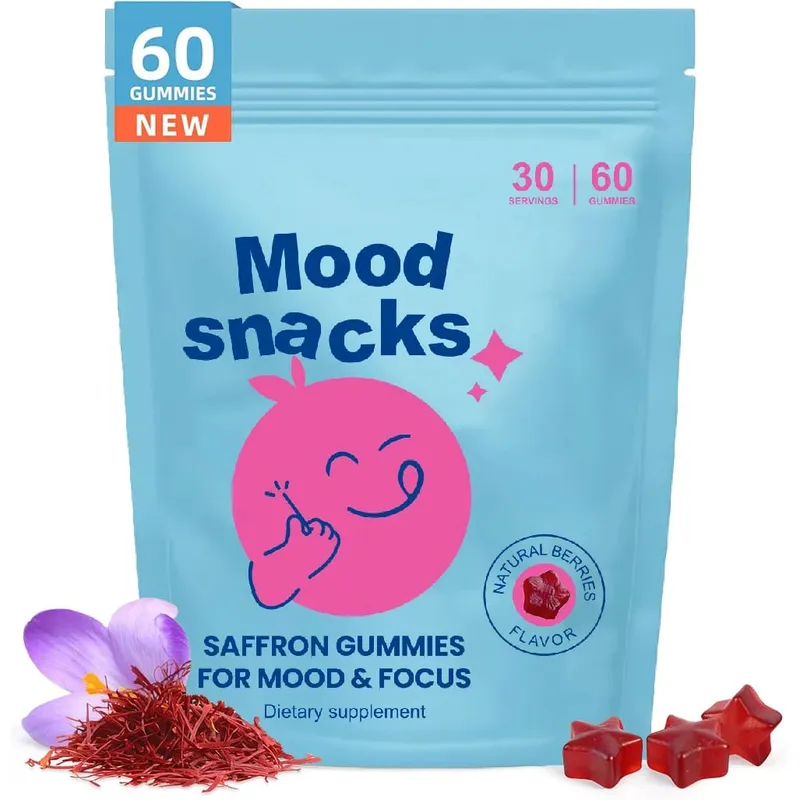 Caramelle gommose allo zafferano per bambini con estratto di zafferano del fiore della passione e GABA integratore per supportare l'umore calmo per concentrarsi e rilassarsi — image 1