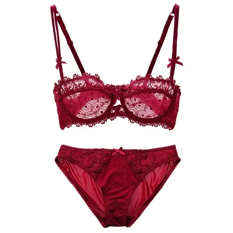 Letní bílá krajková podprsenka sada spodního prádla ultratenká prodyšná průhledná síťovina sexy hluboká V bezdrátově push up dámské spodní prádlo — image 6