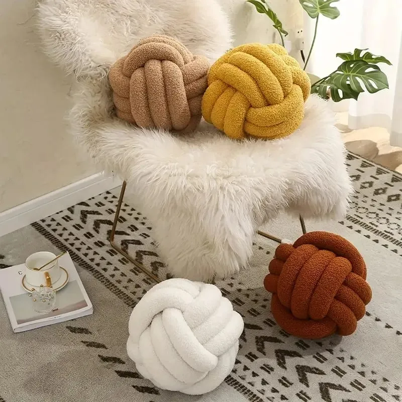 Home decoration Knotted Ball Pillow Indeformable Ecofriendly Knotted Ball Plush Pillow Hand-woven Knotted Ball Back Throw Pillow — image 5