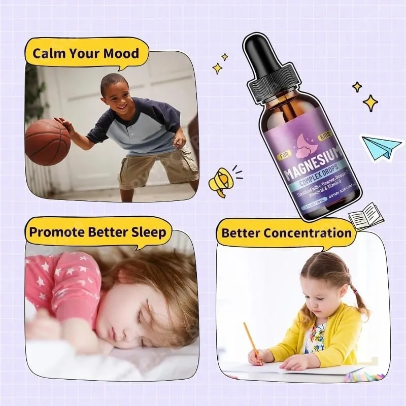 Gouttes liquides de glycinate de magnésium pour enfants avec L-théanine oméga-3 vitamine B6 D3 pour la relaxation du sommeil 2 Fl Oz saveur de fraise — image 3
