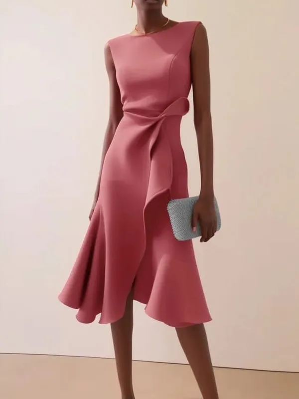 Women Sleeveless Solid Color Round Neck Midi Dress Elegant Slim Fit Formal Party Outfit Fashion 2025 New Arrival — image 8