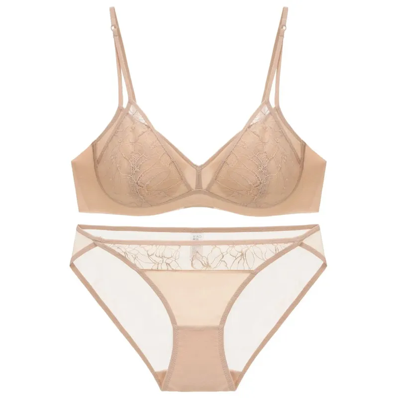 Sexet lingerisæt til kvinder stil Tyndt kontrast blonde patchwork Push-Up trådløs bh med dobbelte skulderstropper til lille buste — image 8
