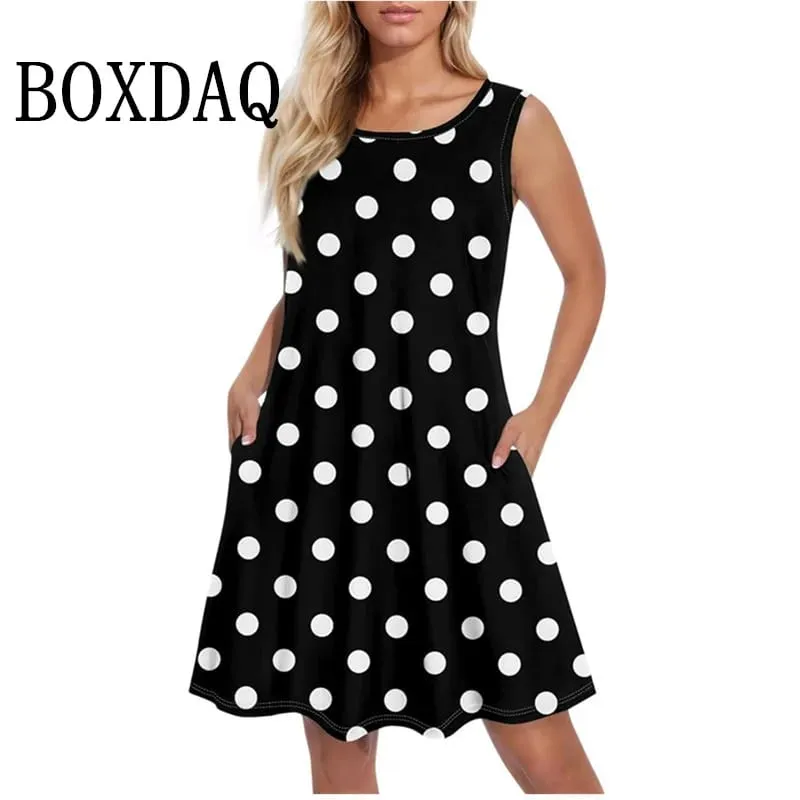 Polka Dots Pattern Fashion Women Mini Dresses Summer Sleeveless 3D Printed Street Ladies Trend Dress Plus Size Casual Vest Dress — image 4