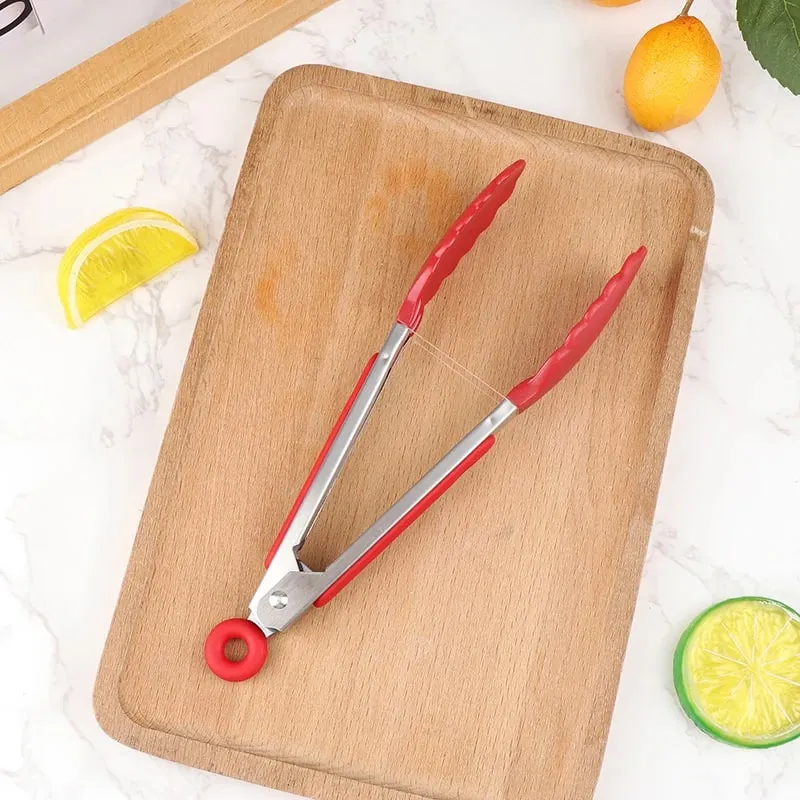 Silicone BBQ Grilling Tong Kitchen Cooking Salad Bread Serving Tong Non-Stick Barbecue Clip Clamp Stainless Steel Tools Gadgets — image 13