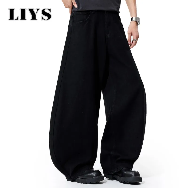Liys Men's Black Ultra Wide Leg Jeans Baggy Fitting Denim Pants Man Solid Streetwear Daily Casual Fashion Lantern Balloon Jeans — image 5
