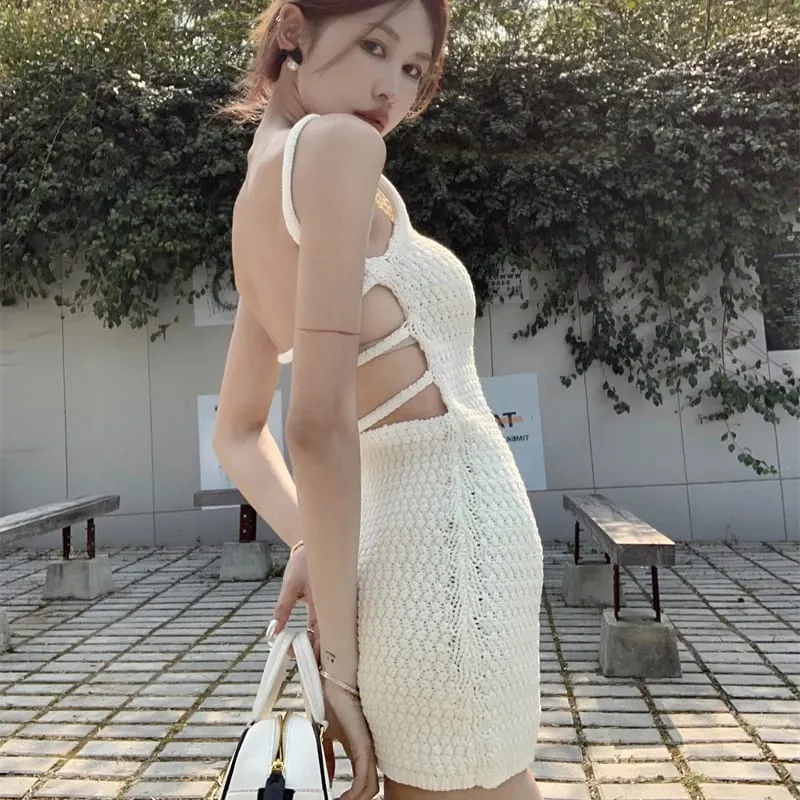 Backless Dresses Women Knitted Korean Style Hotsweet Chic Sheath Mini Dress — image 5