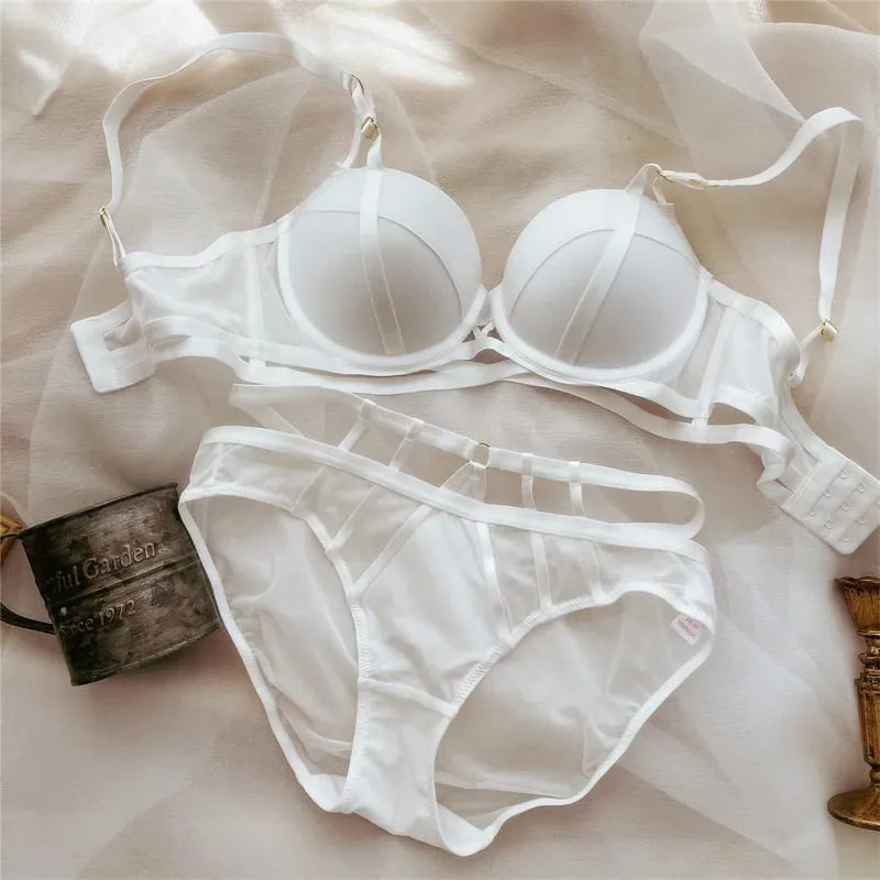 Europe Women Lace Underwear Sexy Hollow Push Up Bra Set Classic Bandage Adjustable Brassiere Cotton Thicken Plus Size Lingerie — image 10