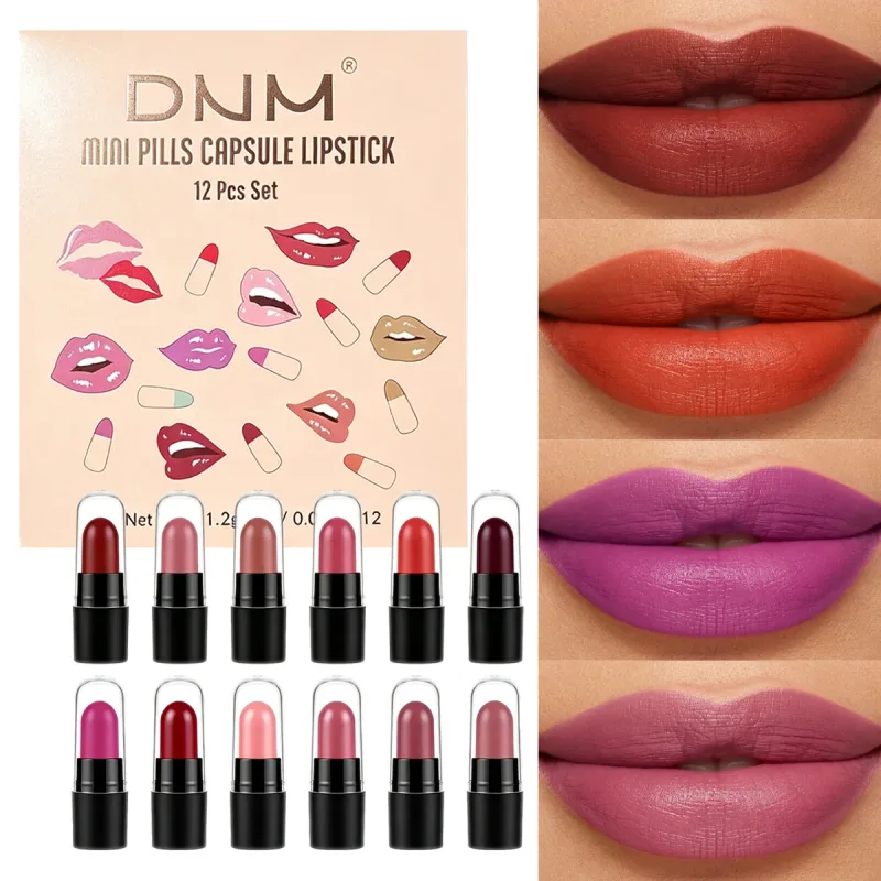 DNM Mini Capsule Lipstick 12 Color Set Matte Waterproof Durable And Not Easy To Stick To Cups Color Rendering Lipstick