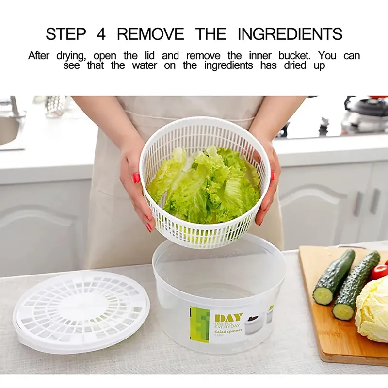Salad Spinner Lettuce Greens Washer Dryer Drainer Crisper Strainer for Washing Drying Leafy Vegetables Kitchen Tools — image 4