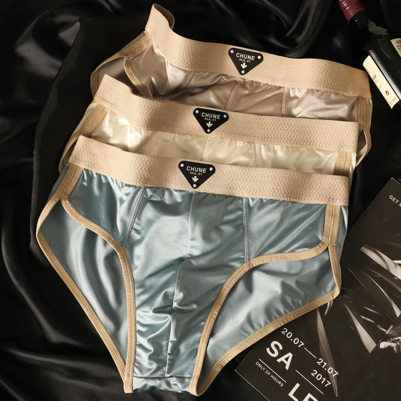 3PCS/Pack Luxury Satin-like Men's Briefs Ice Silk Hygroscopic Breathable Mesh Crotch Panties Soft High Elastic Man Underwear — image 18