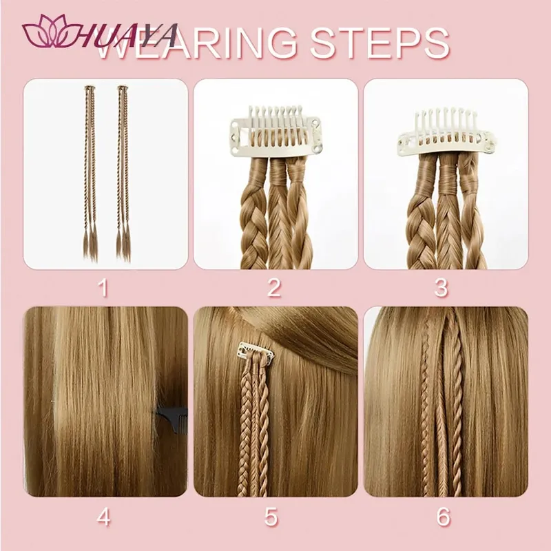 Front Braids Clip in Hairstyle With 3 Braids On Each Clip A Total Of 22 Inch Long Natural Soft Synthetic Hairpieces for Gi — image 6