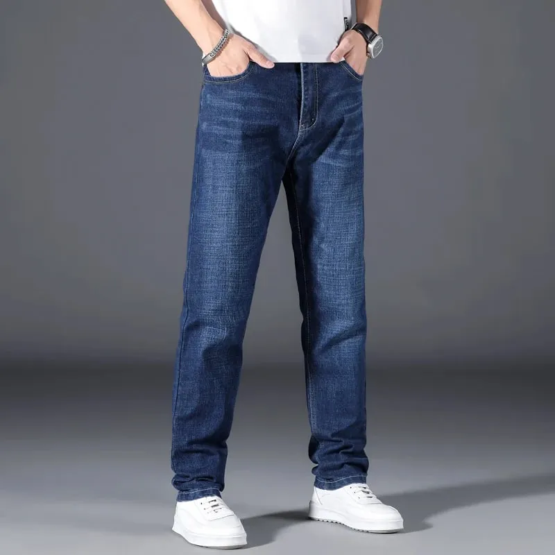 Plus Size 42 44 46 48 50 Classic Men's Jeans Loose Straight Black Blue Jeans Stretch Business Casual Trousers Male Brand Pants — image 4