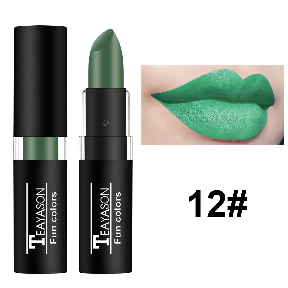 12 Color Lipstick Waterproof Long Lasting Cosmetic Black Blue Purple Green Matte Make Up Lip Gloss Makeup Red Lipstick — image 14