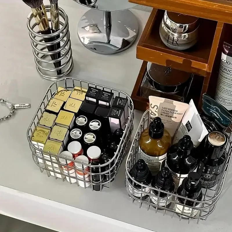 Stainless Steel Comestic Tools Storage Basket Multi-Purpose Makeup Brushes Skincare Tools Perfume Organizer Cosmetic Sorting Box — image 4