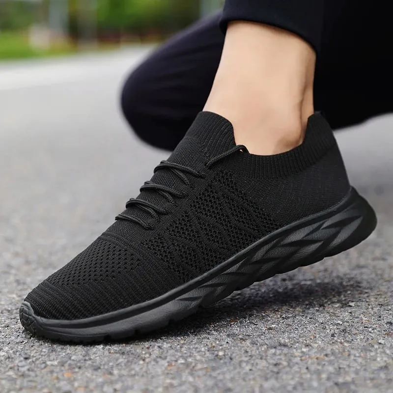 Herren-Mesh-Strick-Wanderschuhe ohne Schnürung, elastische Slip-On-Sneaker, atmungsaktiv, leicht, lässig, Sportschuhe — image 6