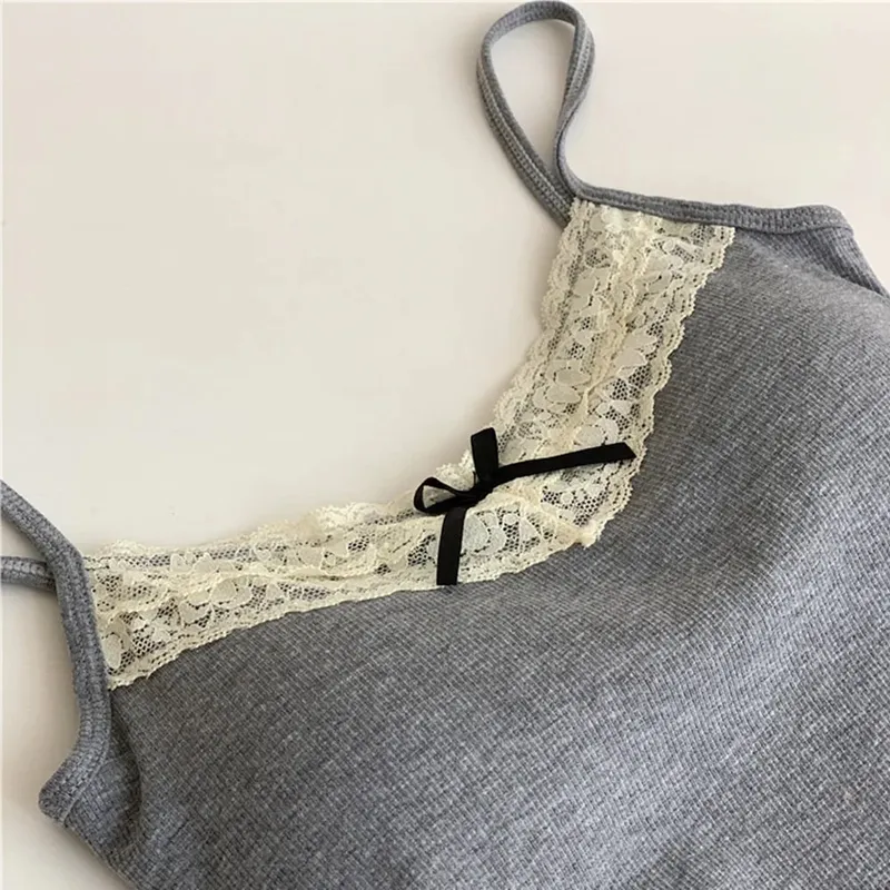 Rompi Wanita Musim Panas Atasan Ramping Seksi Bahu Terbuka Renda Tanpa Lengan dengan Bantalan Dada Tank Top Modis Kamisol Empuk Wanita Y2K — image 7