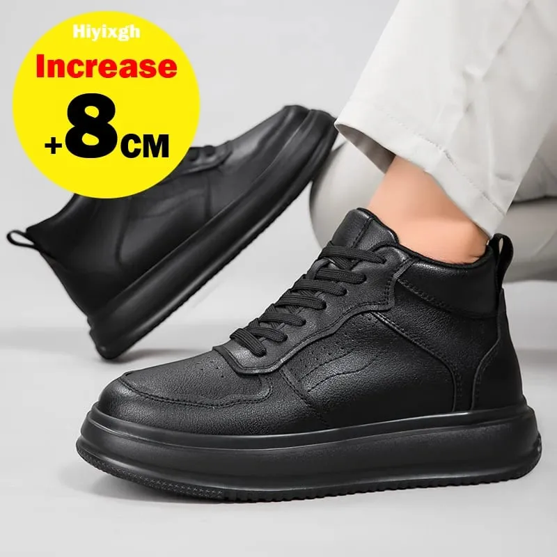 Echt leer Lift-sneakers Heren Lift-schoenen Verhoogde binnenzool 8 cm Zwarte hoge schoenen Herenmode Sport Plus-maat 36-46 — image 4